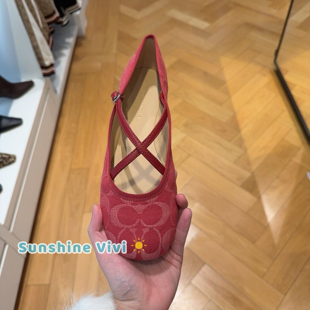 NWT Coach Women Phoebe Ballet Flat Signature Denim True Red CDG80 us7.5